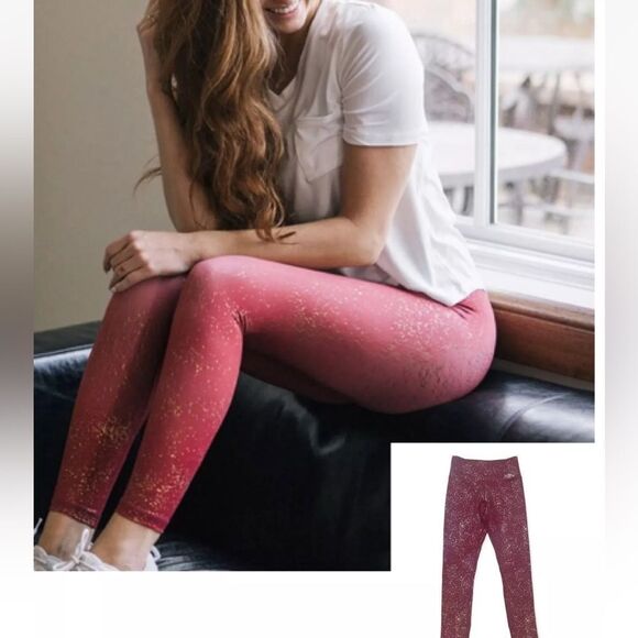Zyia Active Red Stay Gold Light n Tight Hi-Rise 7/8‎ Leggings Size 4. - Picture 1 of 14